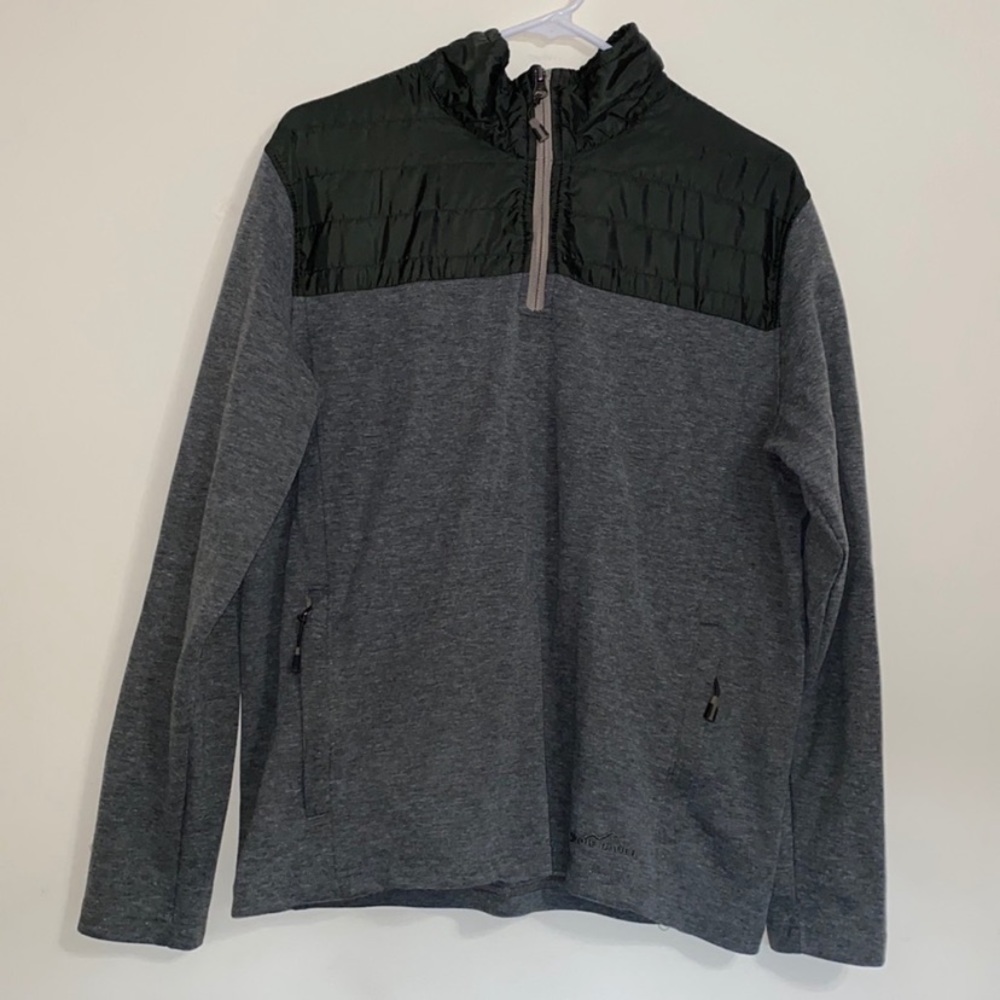 Eddie Bauer mens grey pullover sweater half zipper
